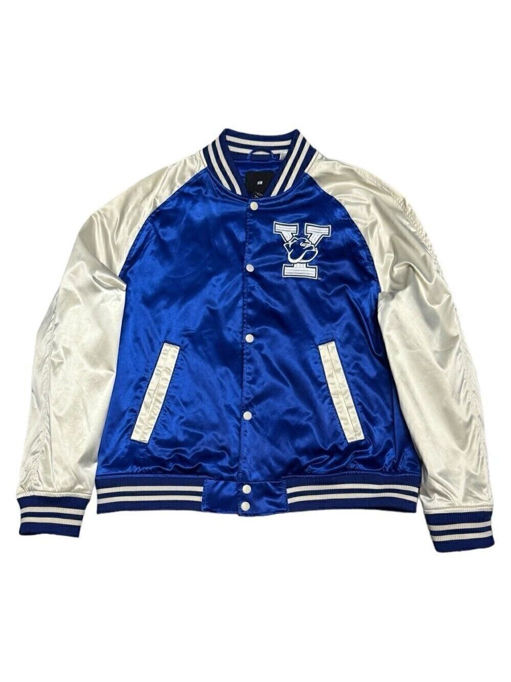 YALE x H&M Collab University College Satin Puffer Bomber Varsity Jacket Large
